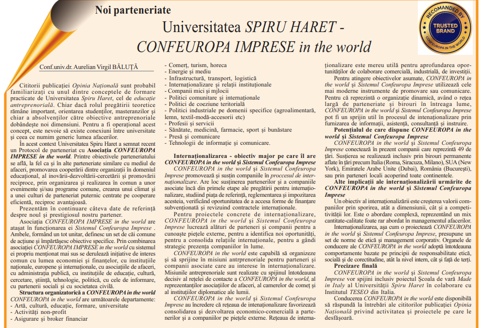 CONFEUROPA IMPRESE in the world-partenerul UNIVERSITĂŢII SPIRU HARET